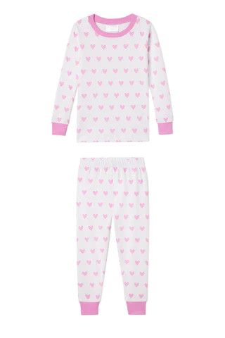 Kids Long-Long Set in Pink Heart | LAKE Pajamas