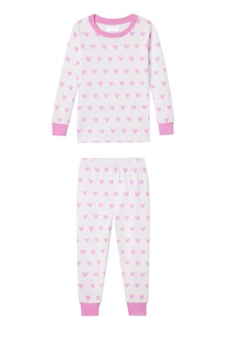 Kids Long-Long Set in Pink Heart | LAKE Pajamas