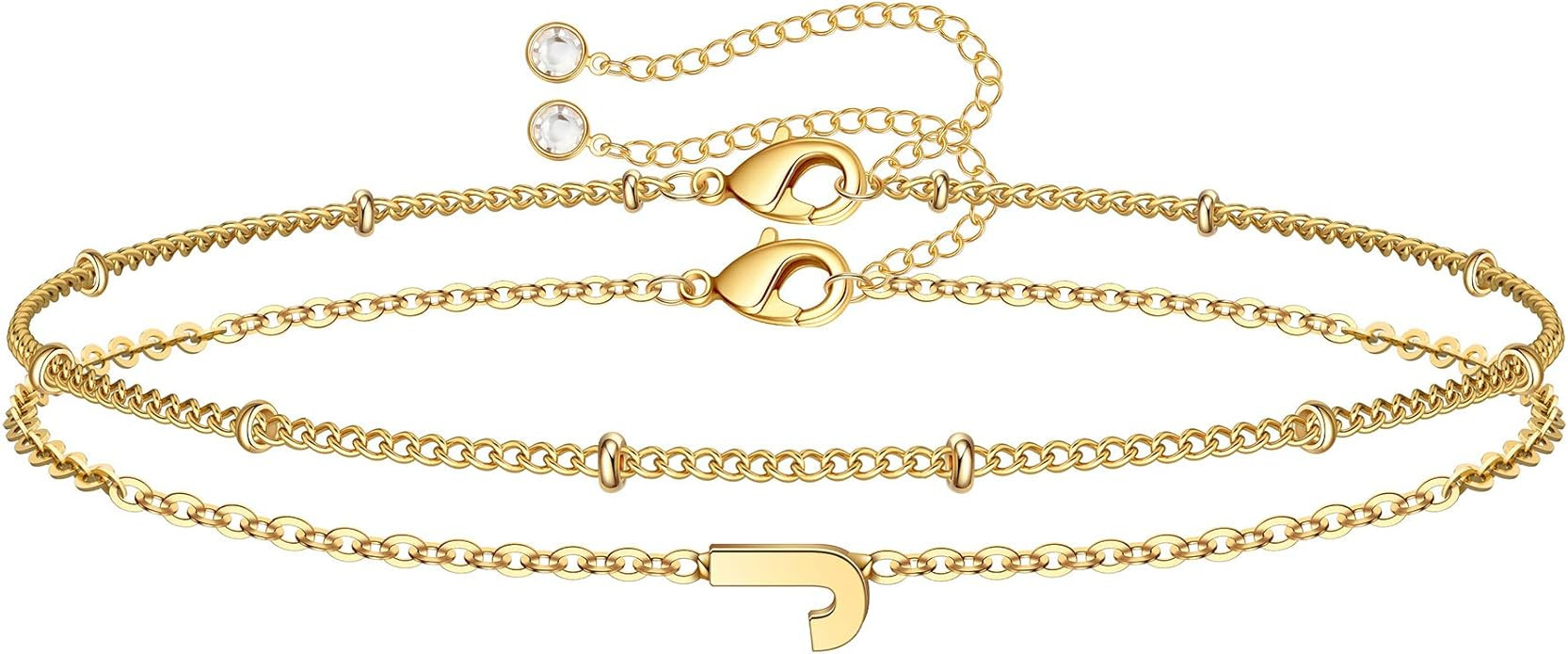 Dainty Gold Initial Bracelets for Women, 14K Gold Plated Dainty Personalized Gold Bracelets Initi... | Amazon (US)