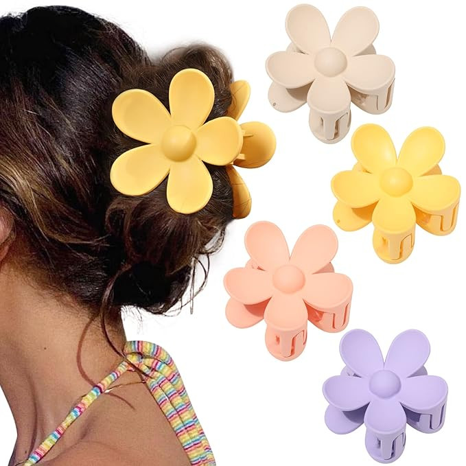 AWAYTR Flower Hair Clip - 4Pcs Matte Small Flower Hair Claw Clips, Nonslip Strong Hold Hair Clips... | Amazon (US)