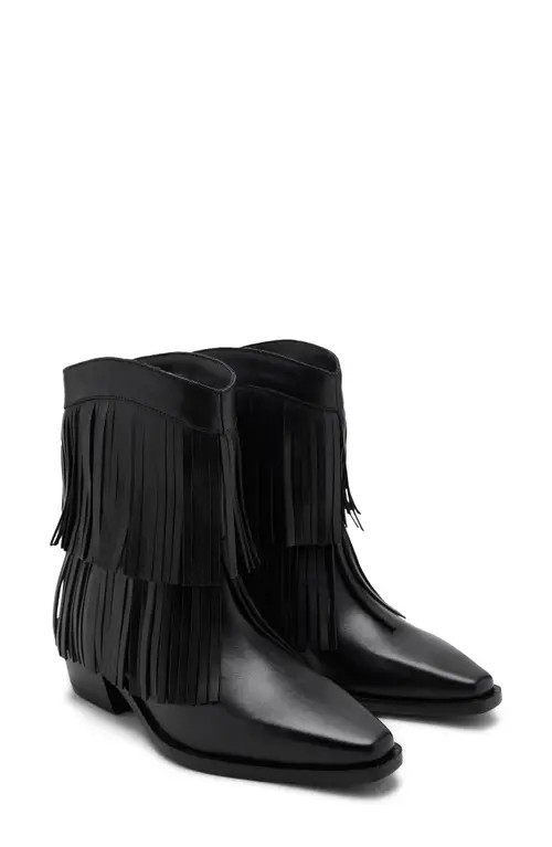 MANGO TEEN Fringe Bootie in Black at Nordstrom, Size 7.5 | Nordstrom