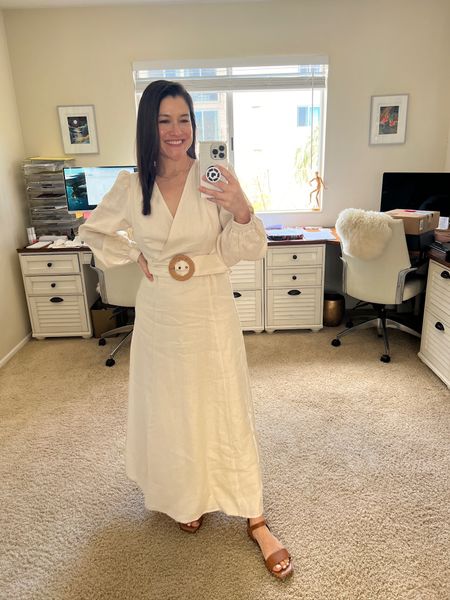 Marie Oliver linen white dress (wearing size 4), Pair this summer dress with brown sandals and a layered necklace for a professional resort look. 

#LTKStyleTip #LTKFindsUnder100 #LTKShoeCrush

#LTKSeasonal