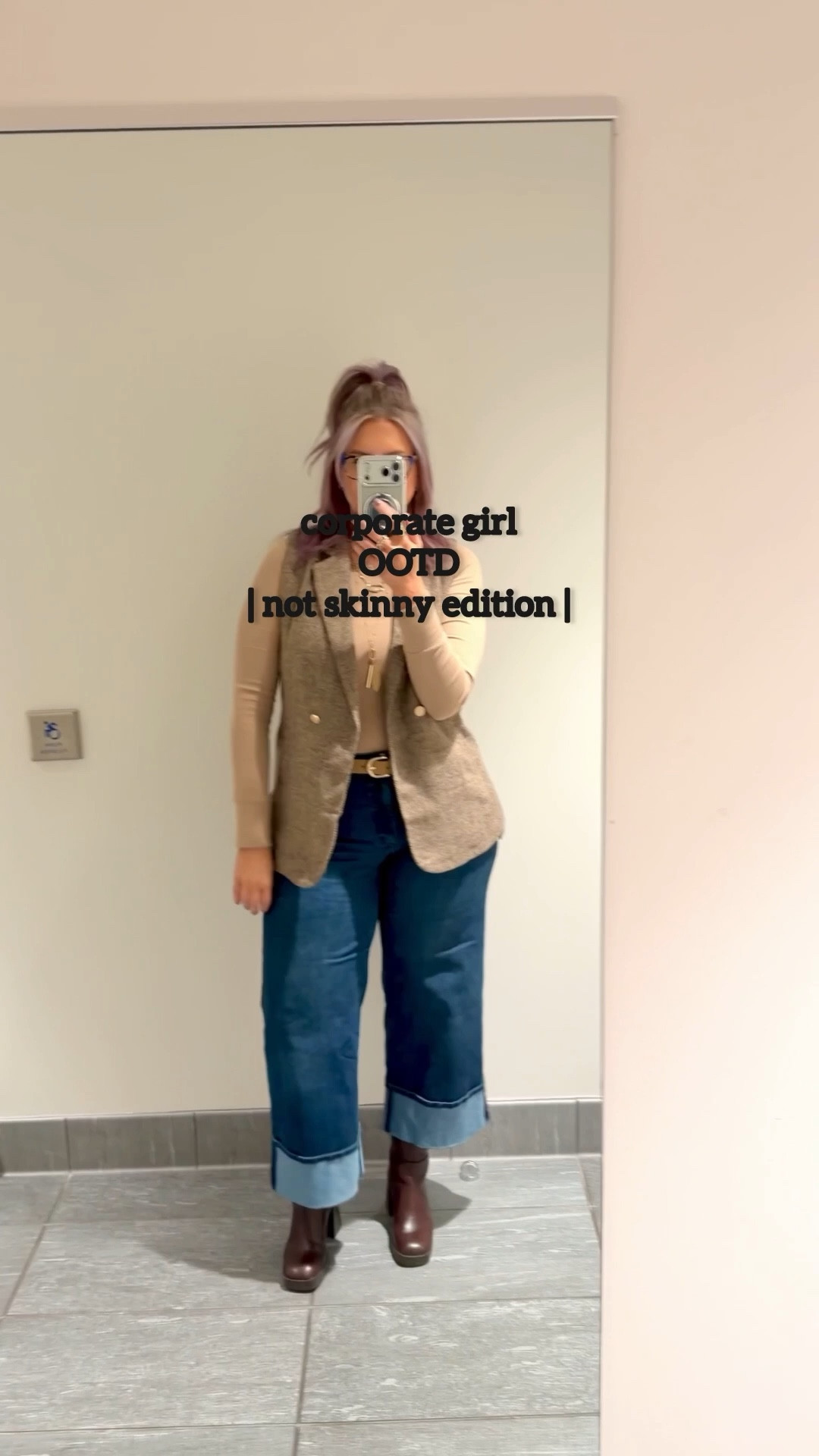 Workwear Outfit featuring Denim

✔️Medium wash jeans, straight leg cropped cuffed, medium rise 〰️ size 14 (TTS)   
✔️Brown boots with chunky heel, faux leather, side zipper, square toe 〰️ TTS   
✔️Taupe herringbone vest with gold buttons and double breasted 〰️ size L (TTS)
✔️Tan shirt, ribbed crewneck, sized down for a more fitted look   

#walmart #walmartfashion #walmartstyle  walmart fashion, walmart style, walmart outfit, walmart look, walmart fashion, found it at walmart, walmart fashion finds, walmart summer, walmart winter, walmart fall, walmart spring, walmart new arrivals, walmart outfit, walmart outfit inspo, walmart outfit inspiration, walmart curves, walmart curvy, curvy walmart, midsize walmart, walmart midsize, walmart ootd, walmart shopping, new at walmart  #workwear #work #office #professional #businesscasual business casual, work outfit, work outfit ideas, office outfit, office outfit ideas, workwear outfit, workwear style, workwear fashion, workwear inspo, workwear inspiration, work look, office look, office, office outfit, office outfit inspo, office outfit inspiration, wear to work, work clothing, work clothes, wear to work clothes, office style, work style, office fashion, slacks, trousers, professional style, professional outfit, interview outfit, interview outfit ideas, interview look, dress pants, workwear pants, work pants, blouse, blazer, button down, button up, skirt, dress #amazon #amazonfashion amazon finds, amazon find, amazon style, amazon fashion, amazon clothing, amazon outfit, found it on amazon, amazon fashion finds, amazon summer, amazon spring, amazon fall, amazon winter, amazon outfit inspo, amazon outfit inspiration, amazon curves, amazon curvy, curvy amazon, midsize amazon, amazon midsize, amazon ootd, amazon shopping, new on amazon 

#LTKMidsize #LTKWorkwear #LTKFindsUnder50
