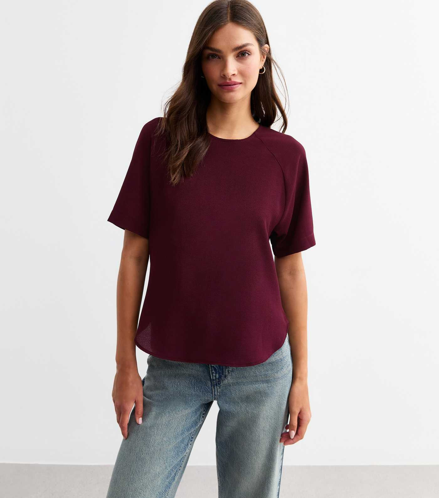 Burgundy Woven Crew Neck T-Shirt | New Look | New Look (UK)