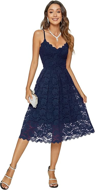 Riatobe Womens Lace Floral Overlay V Neck Sexy Sleeveless Cocktail Party Swing Wedding Dresses | Amazon (US)
