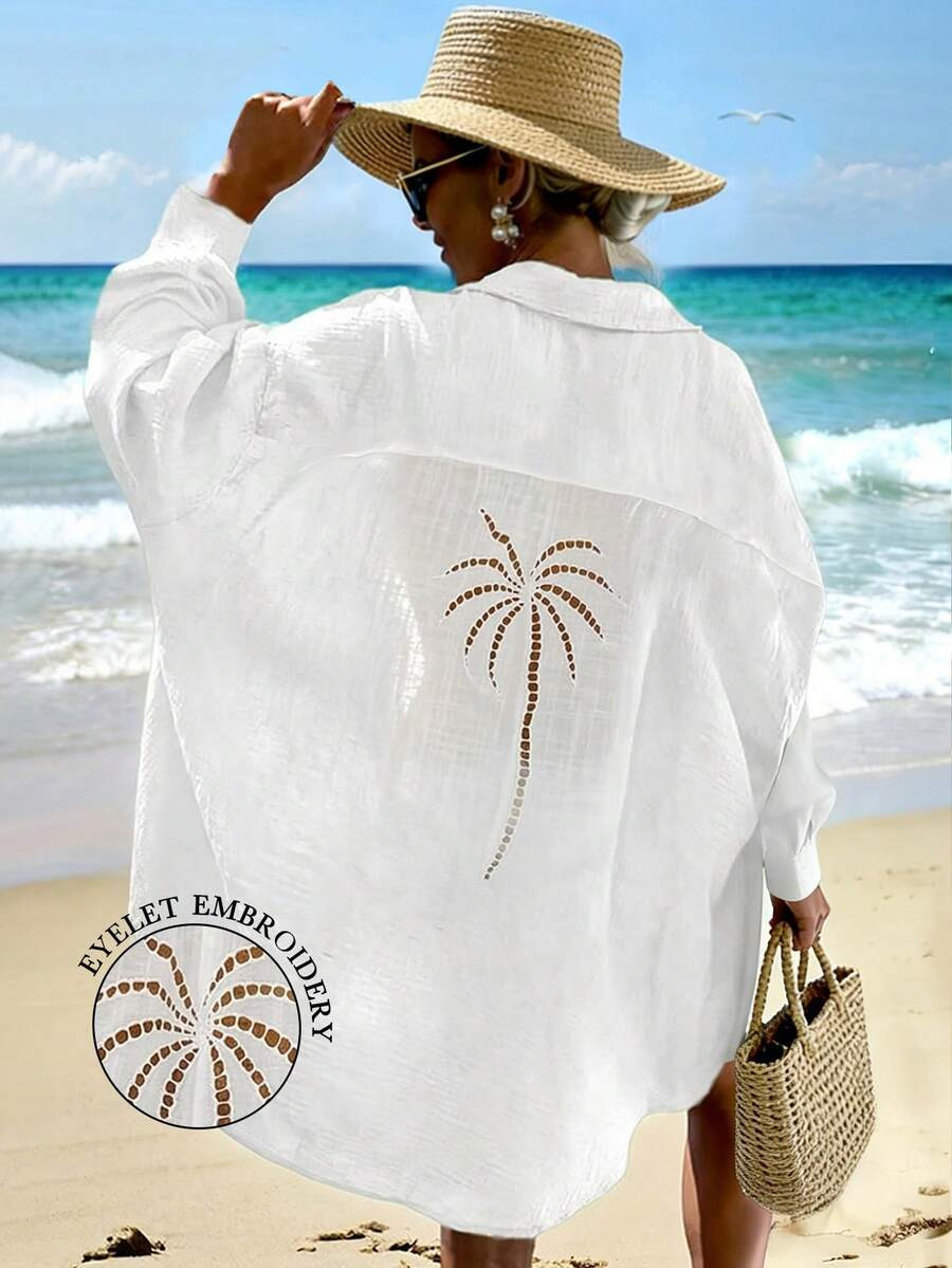 Vaclyn 2026 Women's Sexy Embroidered Hollow Out Loose Beach Cover Up Fall | SHEIN
