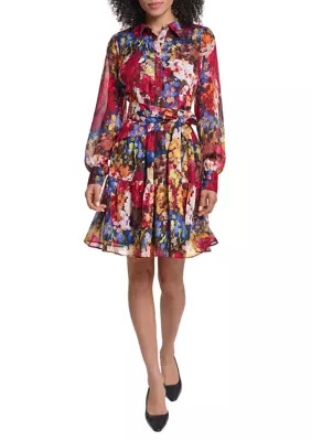 Women's Printed Metallic Chiffon Shirtdress | Belk