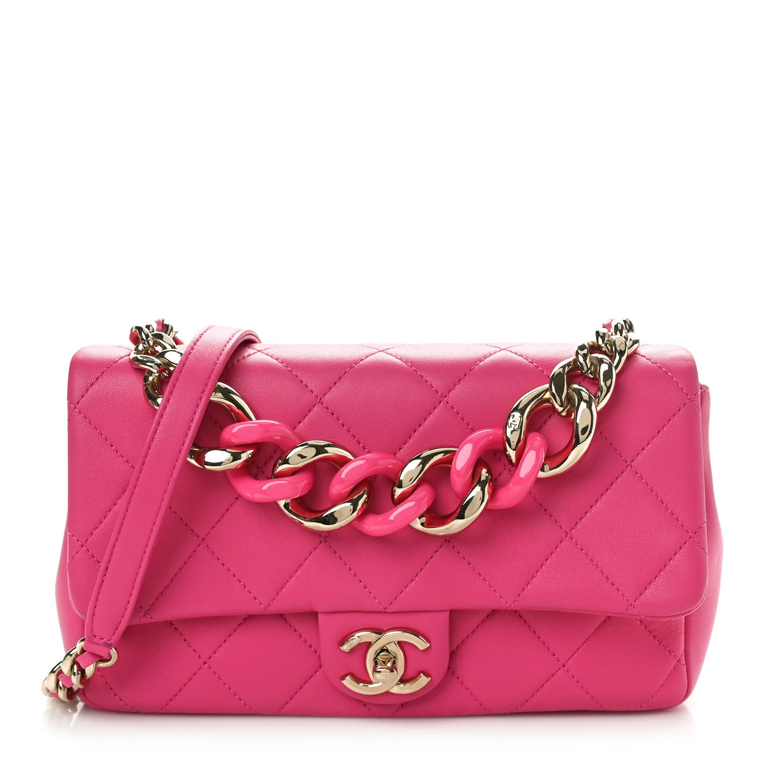Lambskin Quilted Resin Bi-Color Chain Flap Bag Pink | FASHIONPHILE (US)