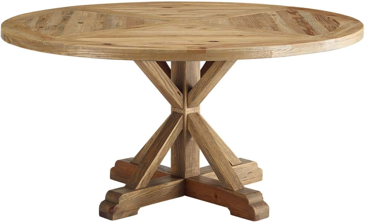 Modway Stitch 59" Rustic Farmhouse Wood Round Kitchen and Dining Room Table, Brown | Amazon (US)