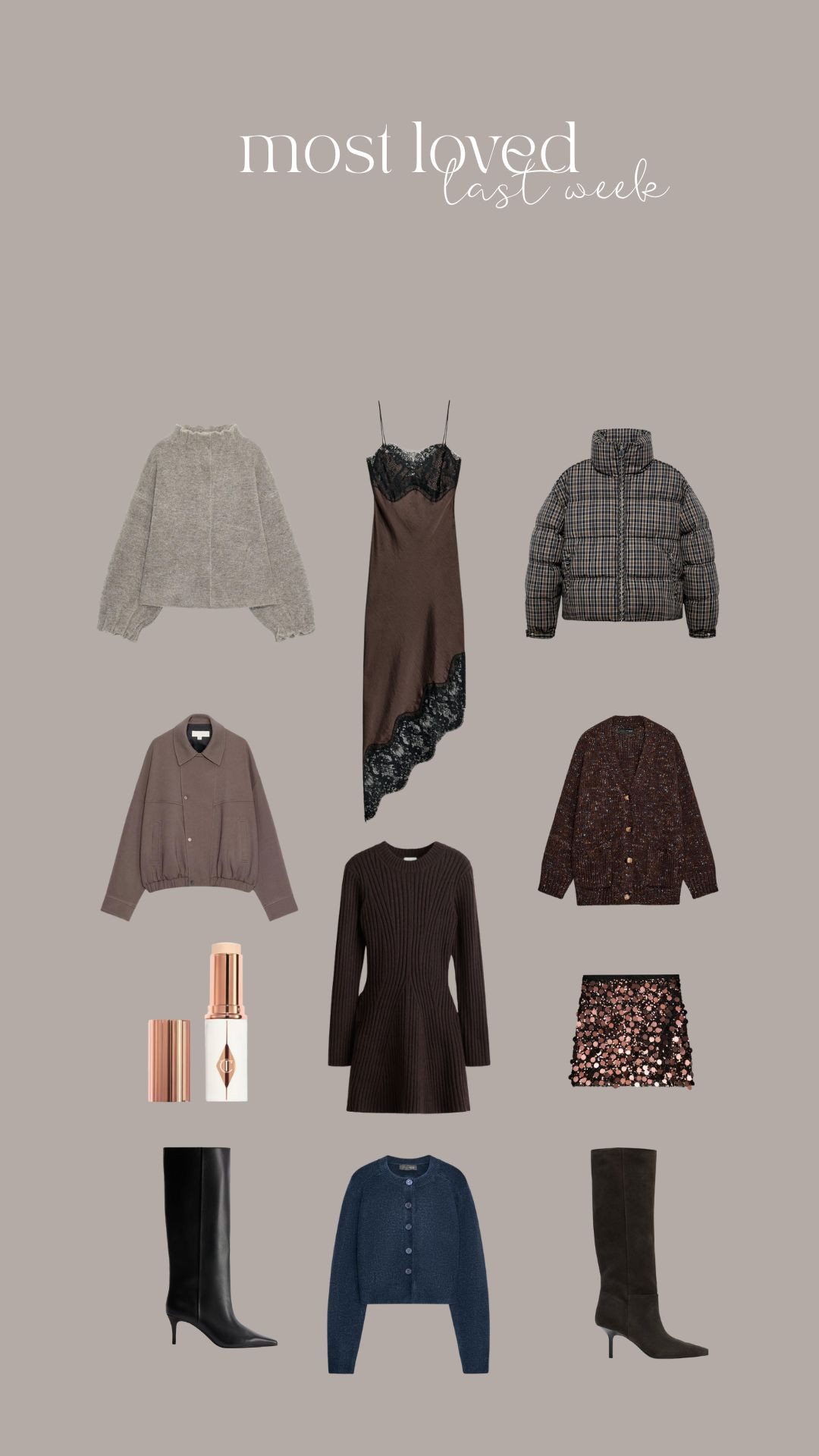 Most loved items in the last week, AW25, transitional outfits, puffer jacket, denim, knit dress, knee high boots, high street finds 

 #LTKuk #LTKwinter #LTKstyletip