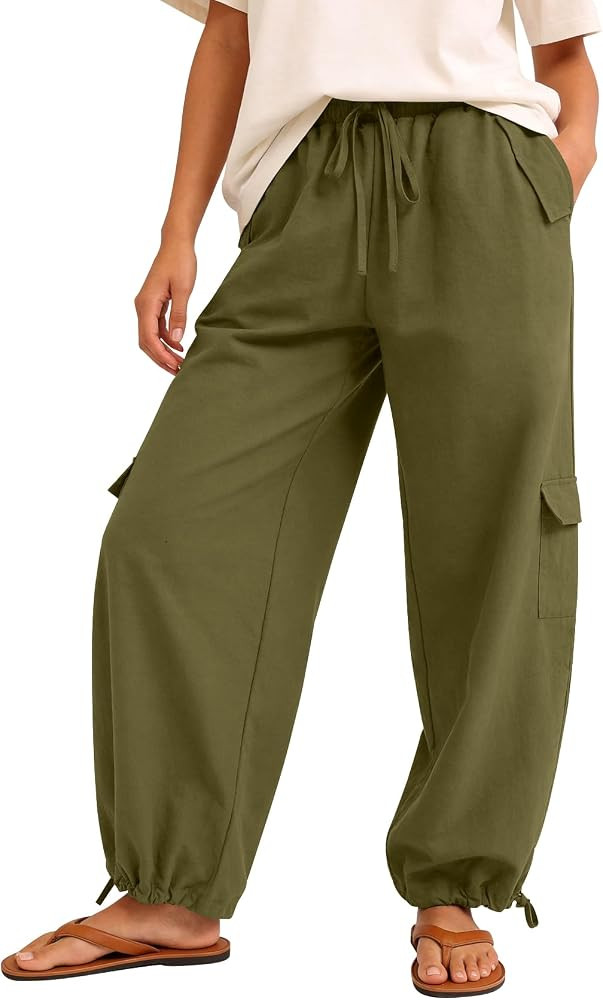 PEHMEA Womens Parachute Cargo Pants Baggy Wide Leg Hiking Jogger Trousers | Amazon (US)