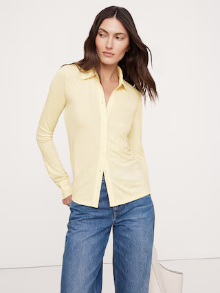 Crepe Knit Button-Down Shirt | Banana Republic (US)