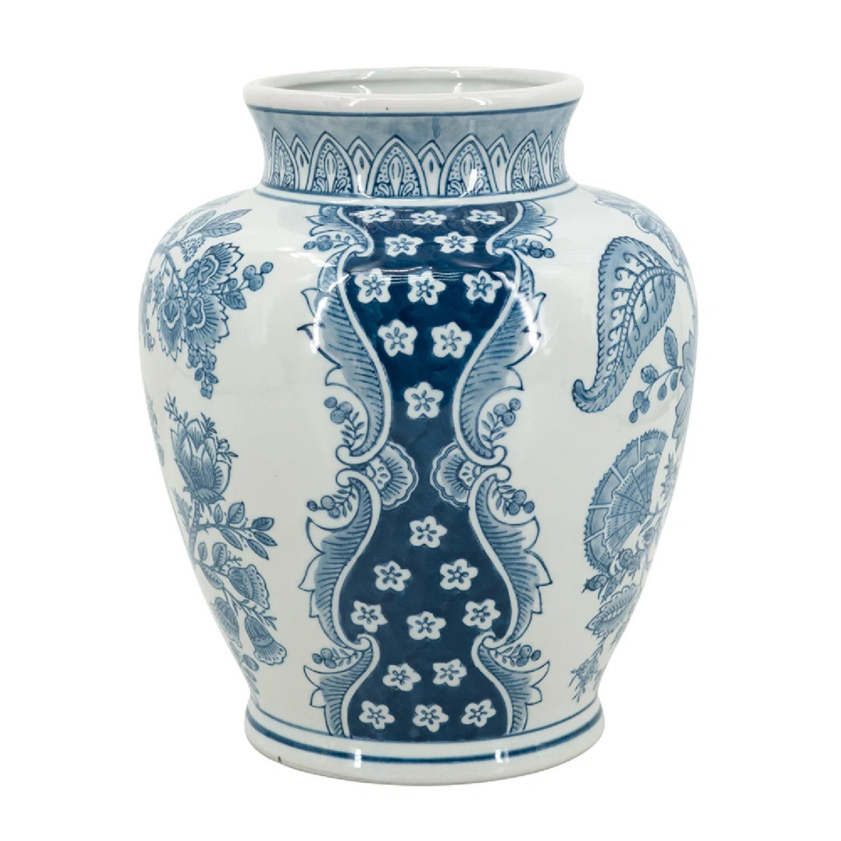 Porcelain Flower Vase with Floral Patterns - 9"Dia. x 11" - Blue /White | Wayfair North America