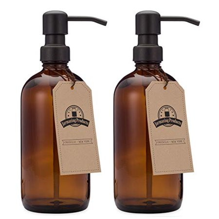 Jarmazing Products Amber Glass Jar Soap and Lotion Dispenser - 2 Pack - with Matte Black Pump - 16 o | Walmart (US)