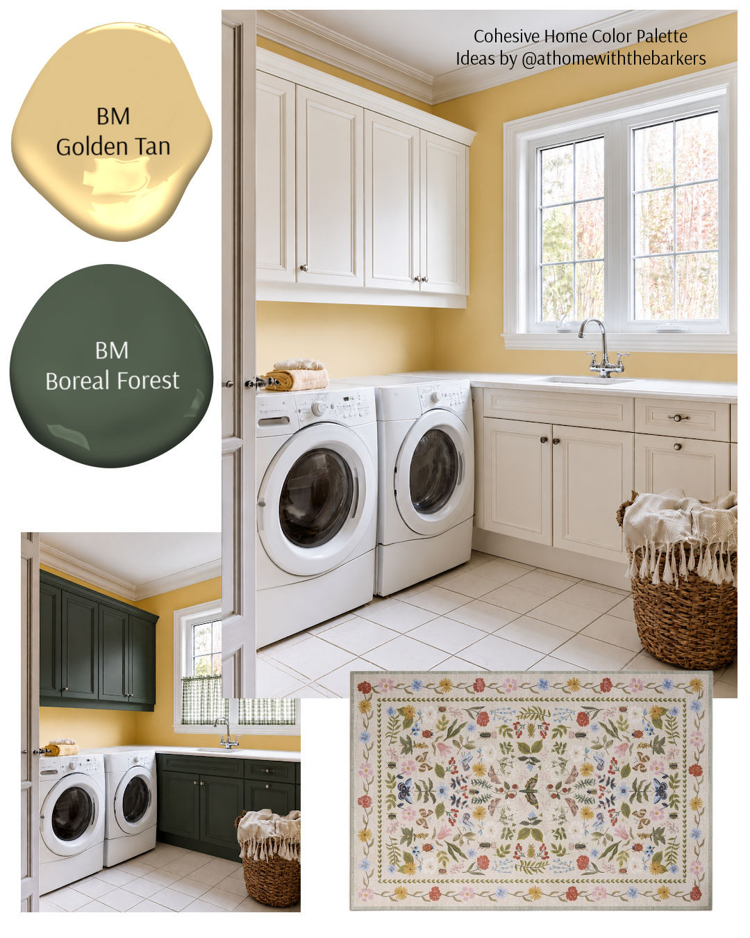 Yellow and green laundry room, washable rug idea 

 #LTKHome #LTKSaleAlert