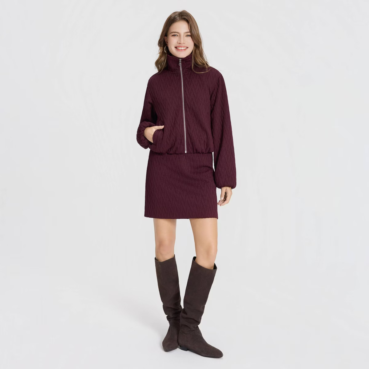 Women's Textured Jacquard Funnel-Neck Bomber Jacket - A New Day™ | Target