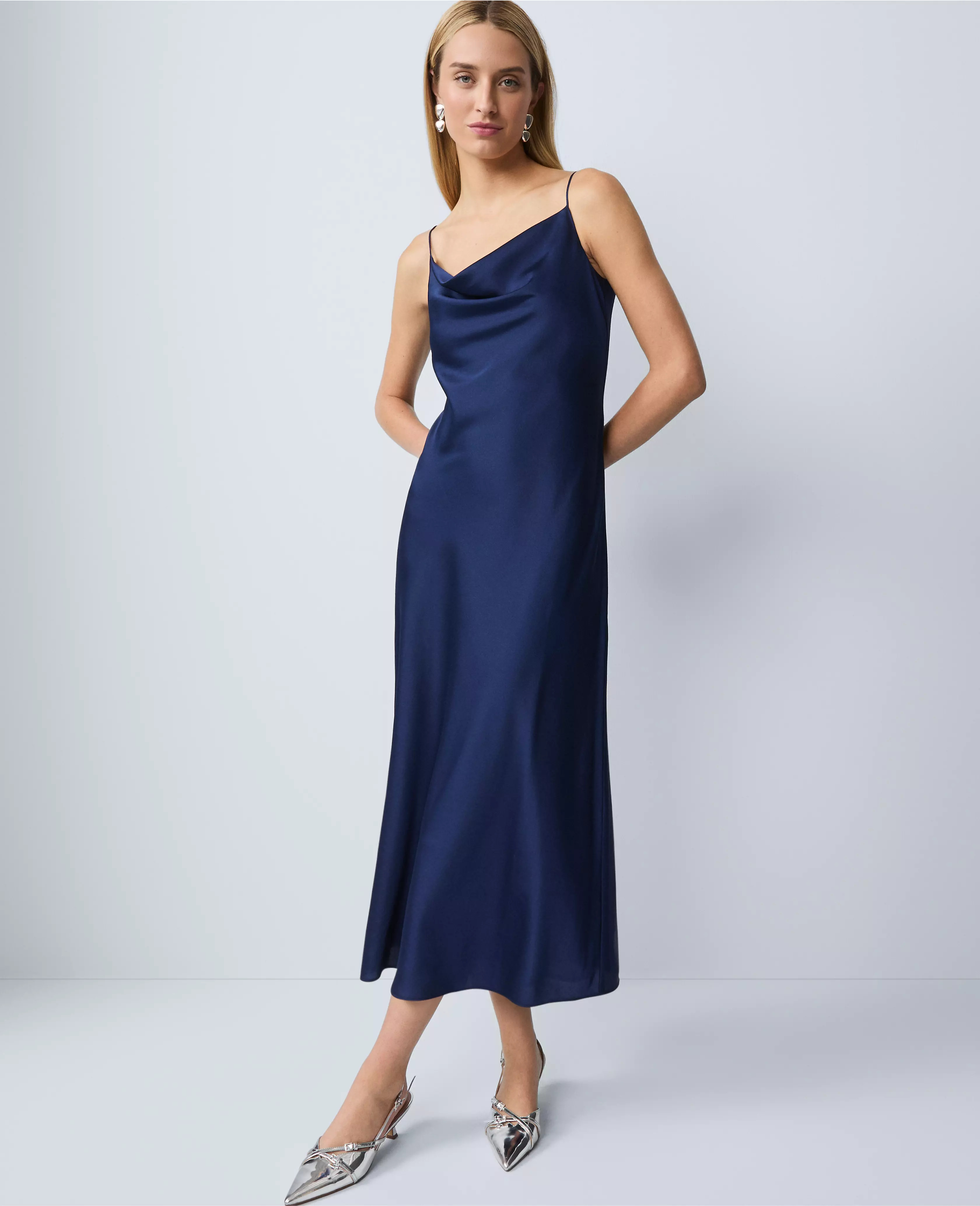 Satin Cowl Neck Slip Dress | Ann Taylor