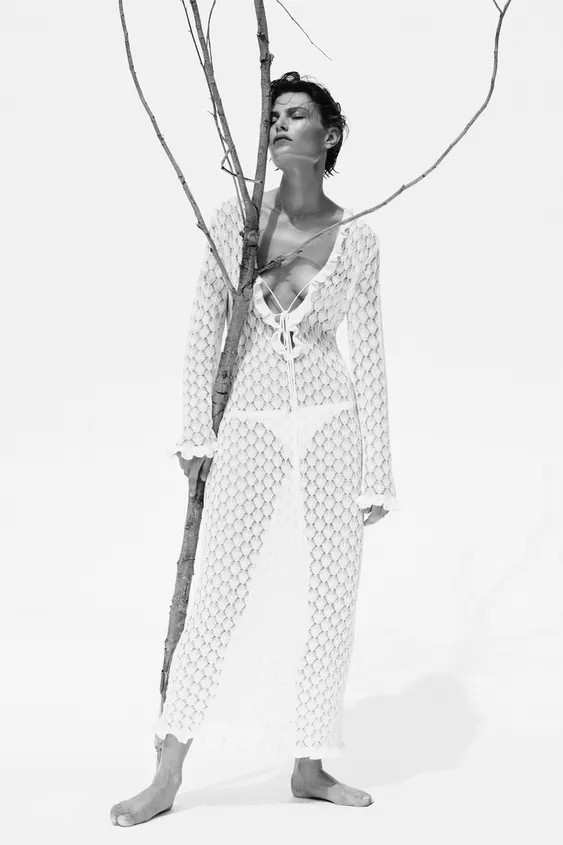 POINTELLE KNIT LONG DRESS WITH FRILLS | Zara UK