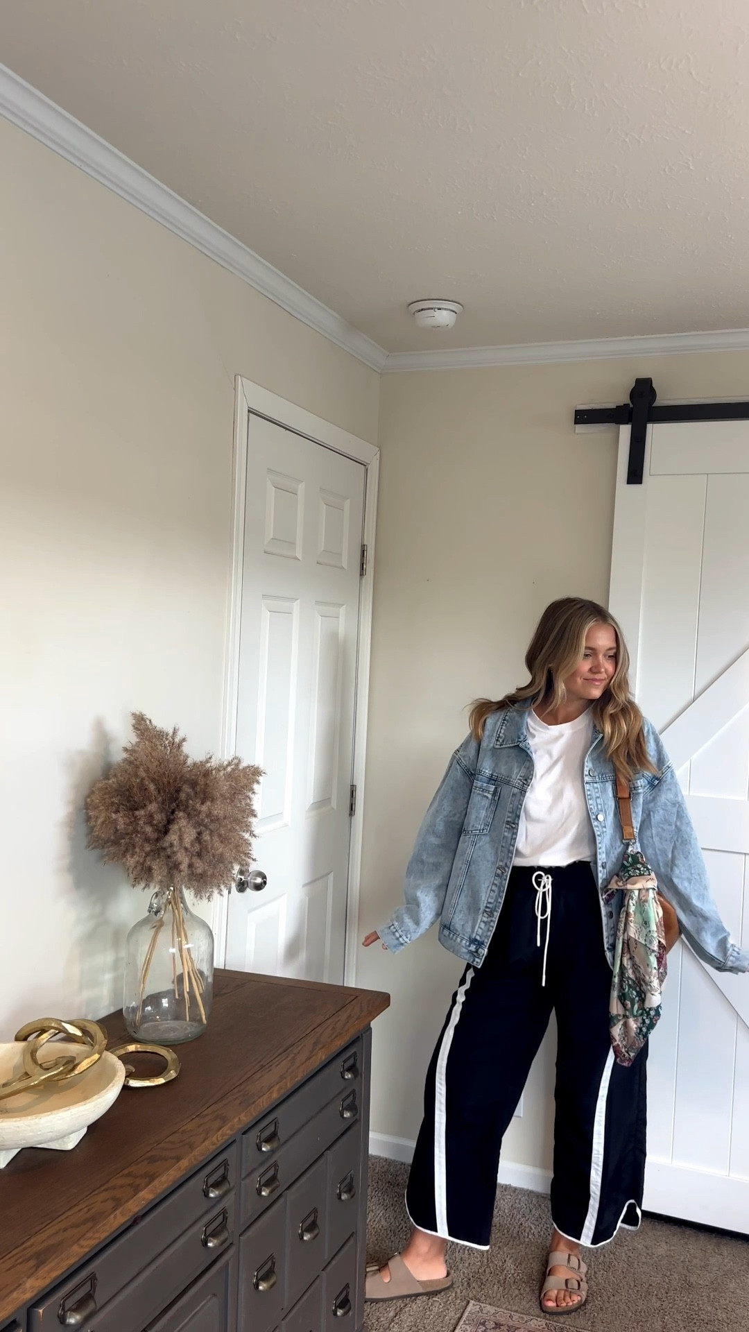 Comfy pants 4life 
I swear I still own jeans BUT these are a look for less. Freepeople ones are $98 😳 but mine are $25 today!! pants-medium & they’re perfect (not squeezing) 
White top -medium
Denim jacket-large 

#LTKSaleAlert #LTKFindsUnder50