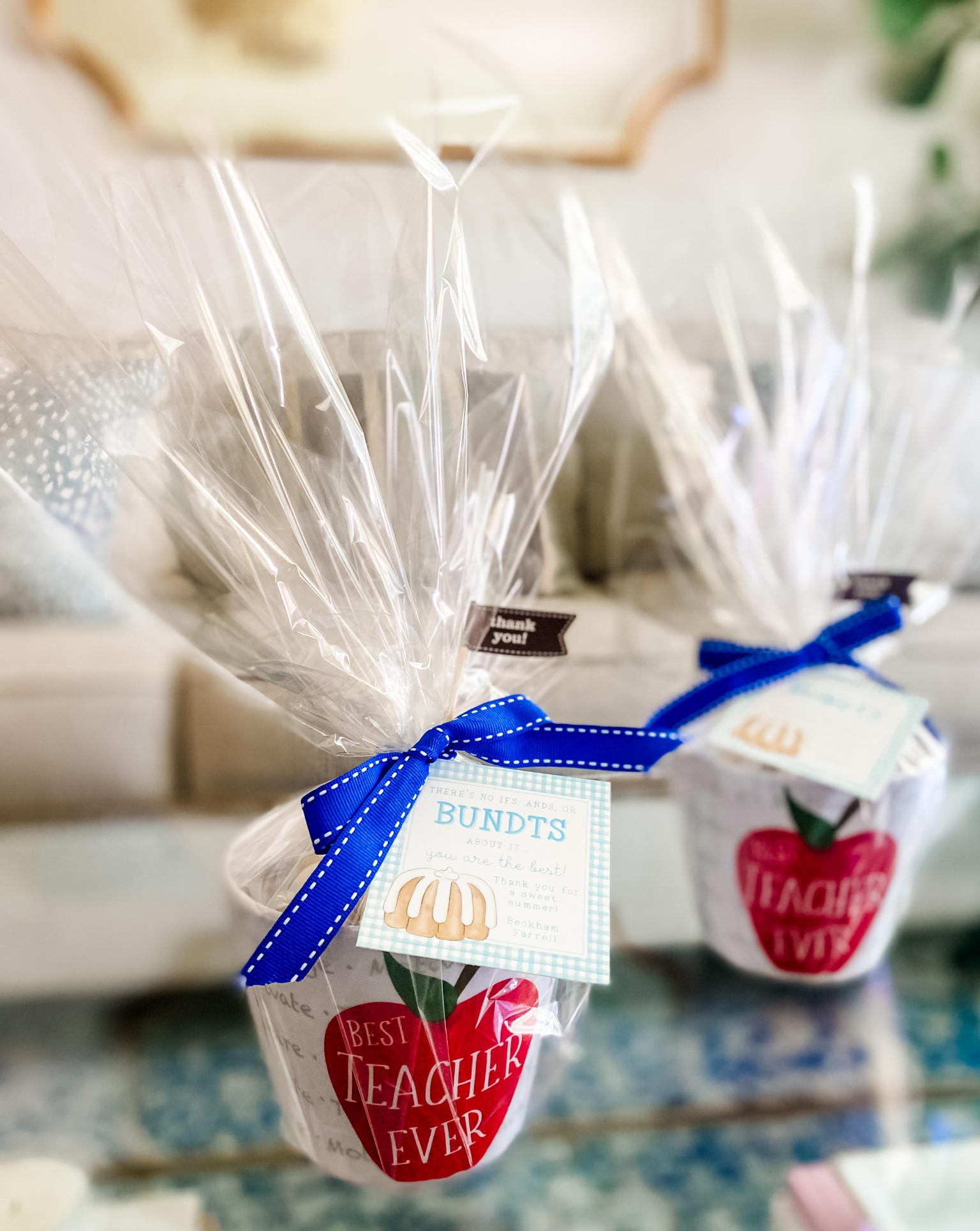 Teacher appreciation thank you gifts. These were super simple to create, so if you’re a busy mom, I’ve got you covered. For this gift, we went to Nothing Bundt Cakes and purchased a mini dessert and container. They wrapped it up for us and from there we purchased a Target/Amazon gift card, added a printable hang tag from Etsy and delivered them to our teachers. So simple! 

#LTKfamily #LTKkids #LTKBacktoSchool