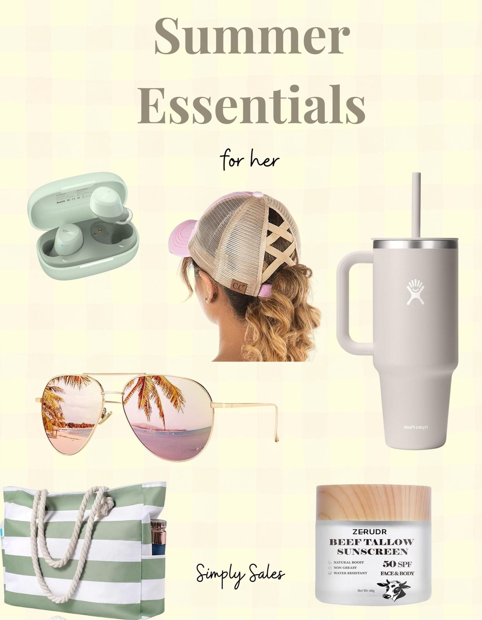 Summer Essentials for Her 🧴🕶️☀️

A few of my faves right now—and most of it’s on sale 🙌
✔️ I’ve had this Hydro Flask tumbler forever and still love it—perfect for staying hydrated on hot days
✔️ The beach bag is such a win (holds a ton, zipper top, and cute enough to carry around all summer)
✔️ Anyone try beef tallow sunscreen? Clean ingredients and SPF 50
✔️ The aviators, hat, and earbuds are all budget-friendly and great for beach days, walks, or just surviving summer with kids 😅

#LTKSwim #LTKFindsUnder50 #LTKSeasonal
