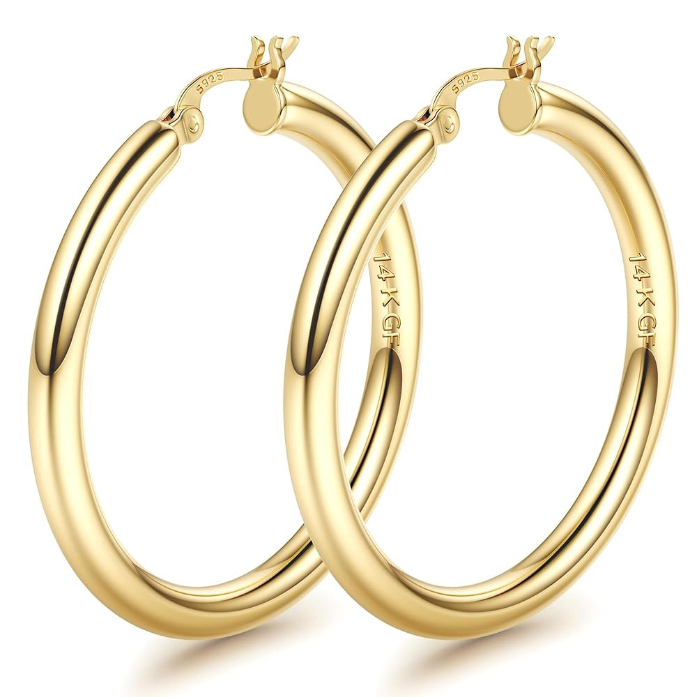 BESTEEL 14K Chunky Gold Hoop Earrings for Women With 925 Sterling Silver Post Hollow Tube Hoops E... | Amazon (US)