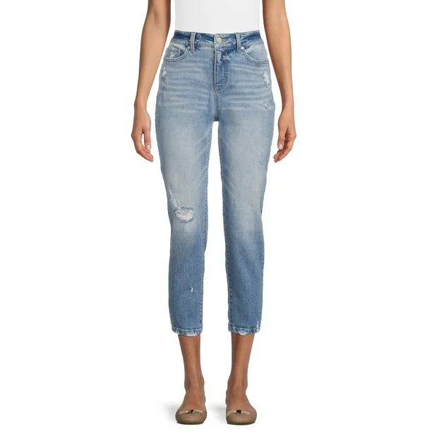 Time and Tru Women's High Rise Slim Boyfriend Crop Jeans - Walmart.com | Walmart (US)