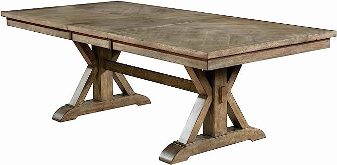 Benjara Transitional Style Wooden Dining Table with Trestle Base, Brown | Amazon (US)