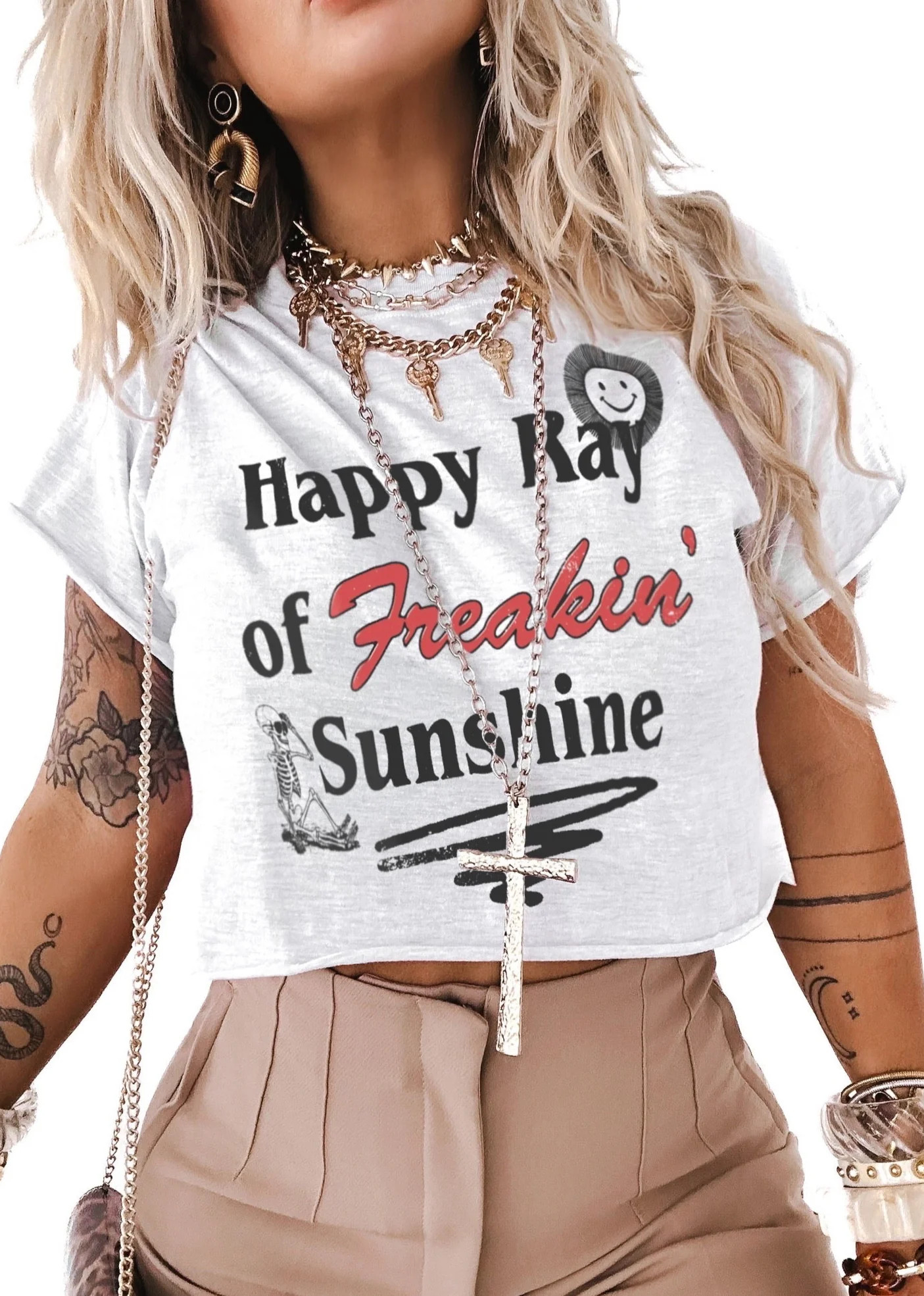 CROPPED HAPPY RAY OF FREAKIN SUNSHINE GRAPHIC TEE Ash Gray / XXL | Pebby Forevee