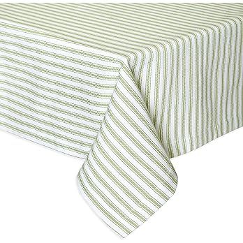 Cackleberry Home Tarragon Green and White Ticking Stripe Fabric Tablecloth Woven Cotton, 60 x 84 ... | Amazon (US)