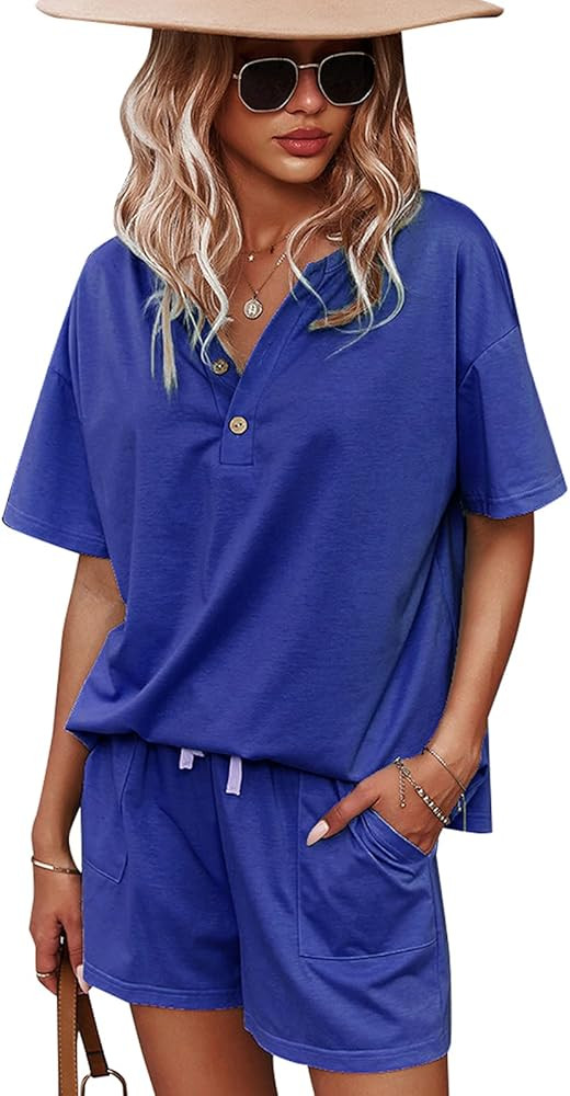ADDHEAT Women's Short Sleeve Sweatsuits: 2 Piece Casual Outfit Sets with Pockets | Amazon (US)