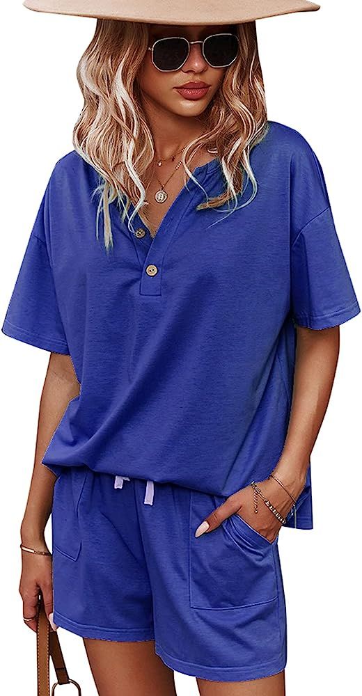 ADDHEAT Women's Short Sleeve Sweatsuits: 2 Piece Casual Outfit Sets with Pockets | Amazon (US)