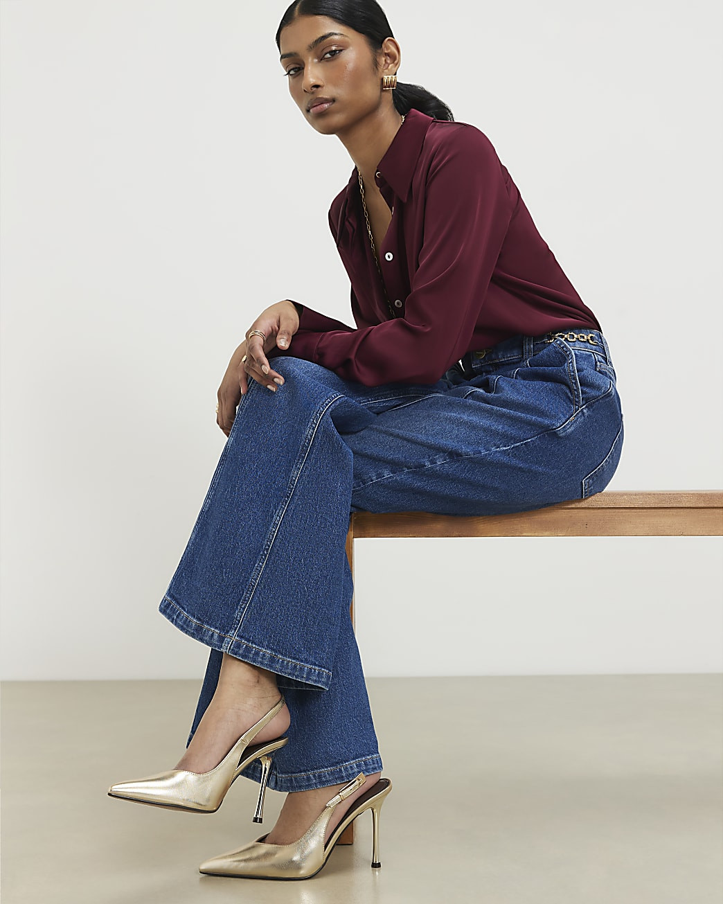 Gold Buckle Sling Back Court Heels | River Island UK & IE