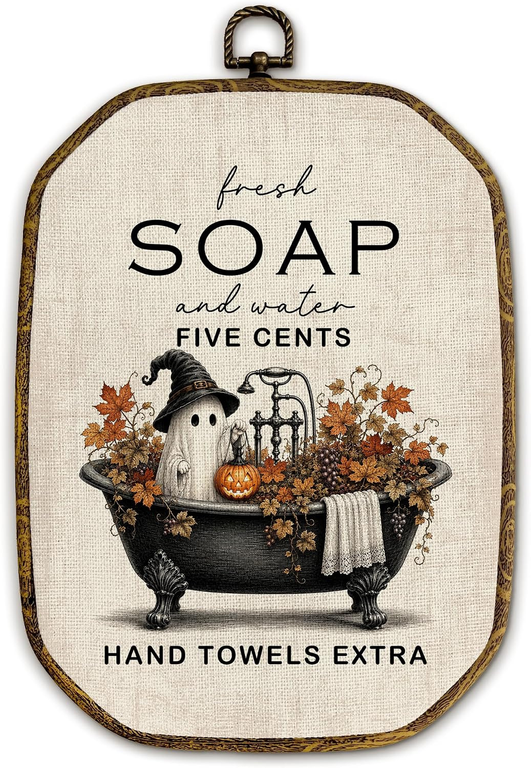 Yjeslw Vintage Ghost Fall Bathroom Octagon Wall Art, Halloween Decor | Farmhouse Rustic Framed Canvas Prints, Cottagecore Maple Leaf Punpkin Wall Hanging Decorations for Bathroom Decor, 10.2x7 In | Amazon (US)