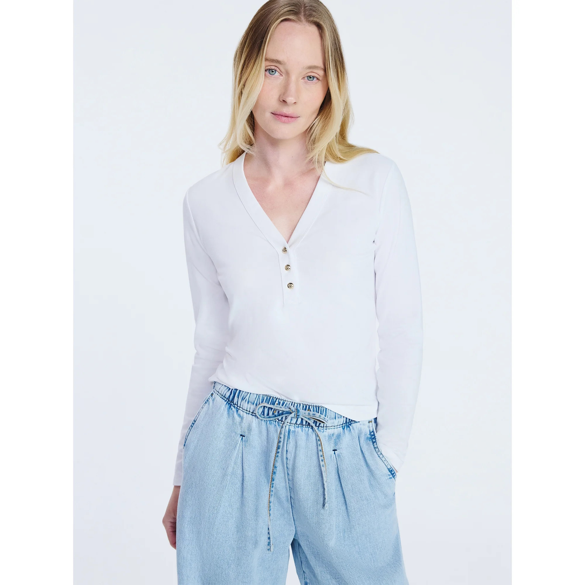 Free Assembly Women's V-Neck Henley with Long Sleeves, Sizes XS-XXL | Walmart (US)