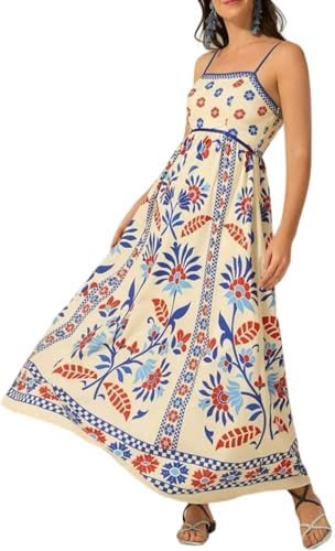 yoeasy Womens Summer Floral Maxi Dress Sleeveless Spaghetti Strap Printed Smocked Boho Beach Long... | Amazon (US)