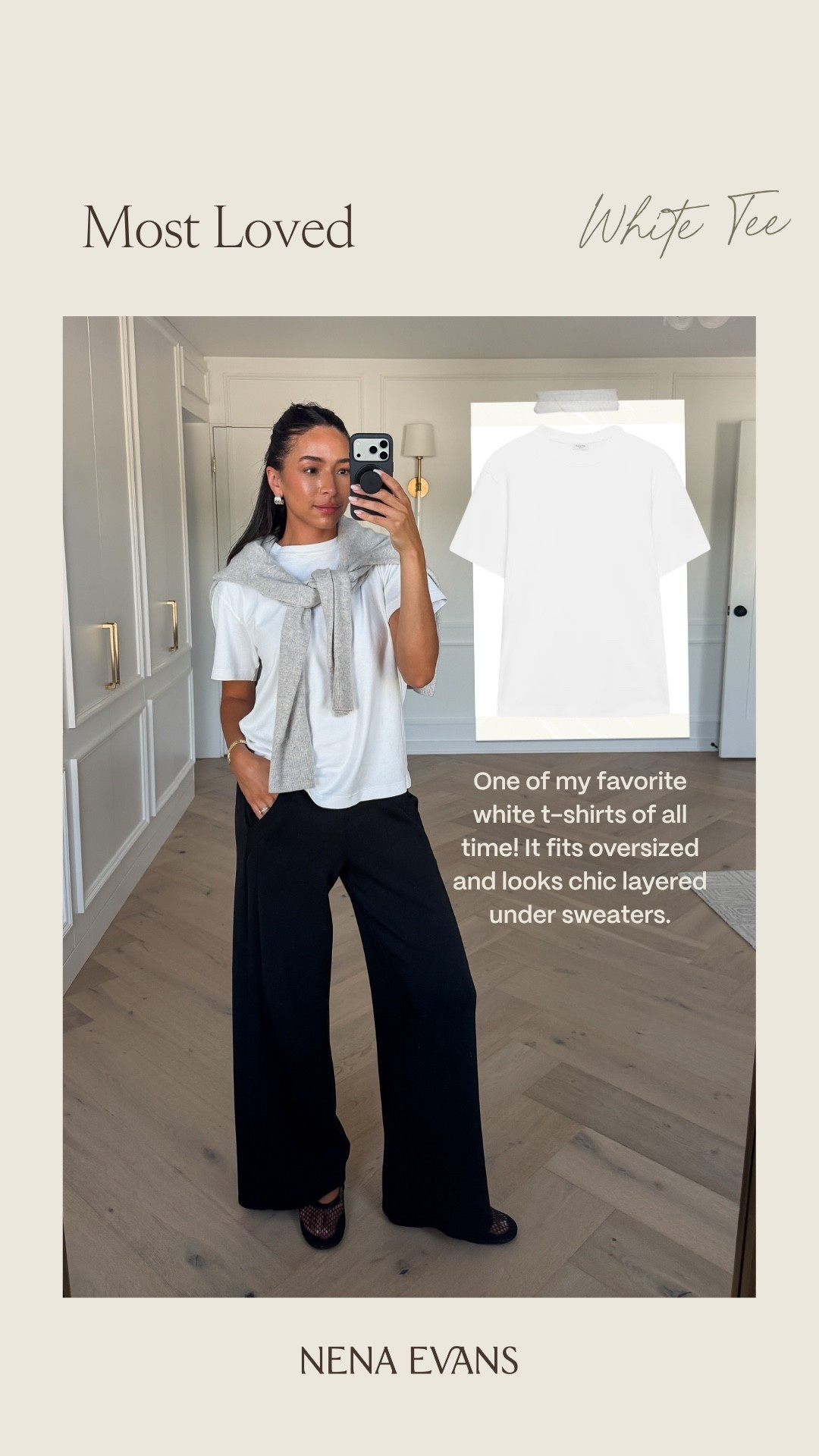 Most loved last week 🤍 Size Small oversized t-shirt, S Reg in pants (I’m 5’8” wearing on my hips - code NENAXSPANX for 15% off), Medium in cashmere sweater 

travel outfit, summer outfit, summer fashion, airport outfit, best seller, white tee