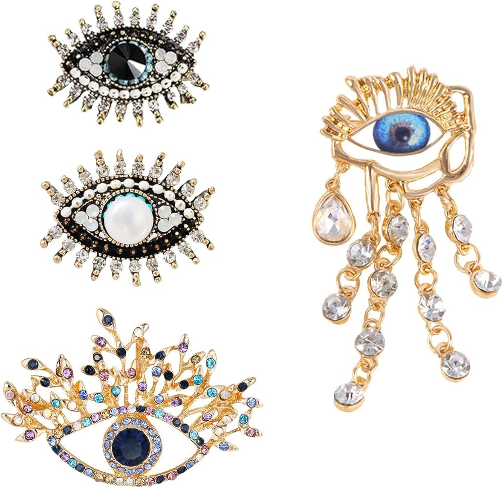 4Pcs Evil Eye Brooch Pin Gold Plated Crown Rhinestone Wedding Bouquet Kit Lapel Pin Brooches for ... | Amazon (US)