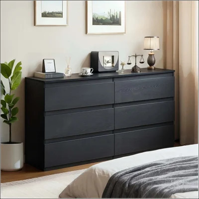 6-Drawer Black Dresser - Concealed Handles & Spacious Countertop | Wayfair North America