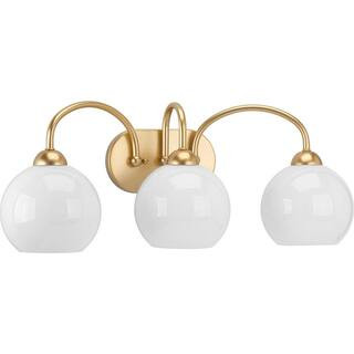 Progress Lighting Carisa Collection 3-Light Vintage Gold Opal Glass Mid-Century Modern Bath Vanit... | The Home Depot
