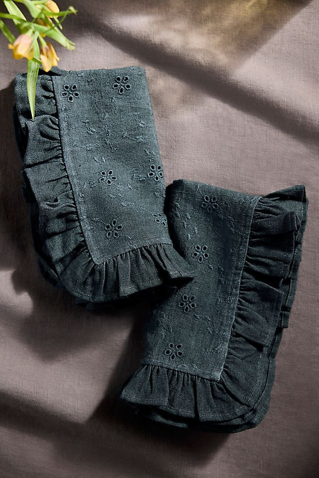 Ruffled Black Cotton Napkins, Set of 2 at Terrain | Terrain
