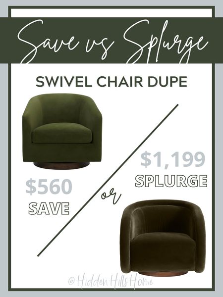 Swivel chair dupe, home decor dupe, accent chair, living room accent chair save vs splurge decor finds #saveorsplurge #dupe

#LTKhome #LTKsalealert