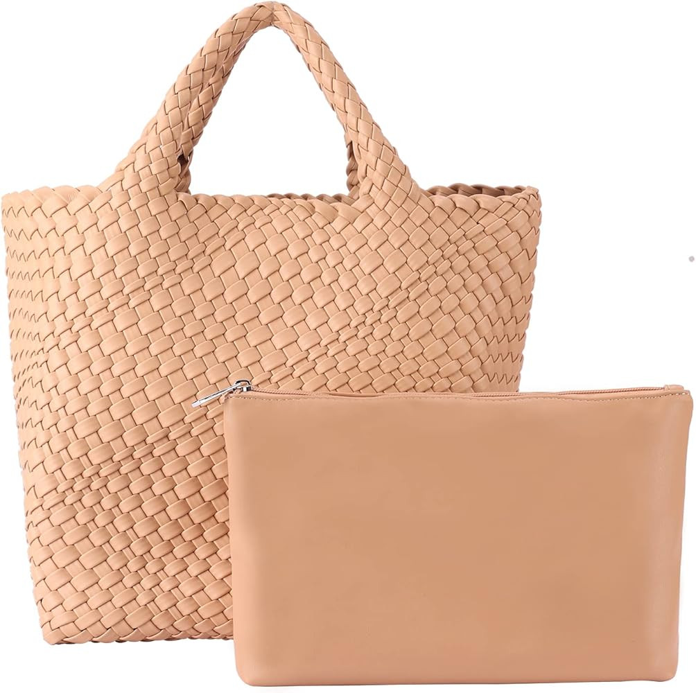 Woven Bag for Women, Fashion Woven Tote Bag Large Capacity, Soft Vegan Leather Hand-woven Handbag... | Amazon (US)