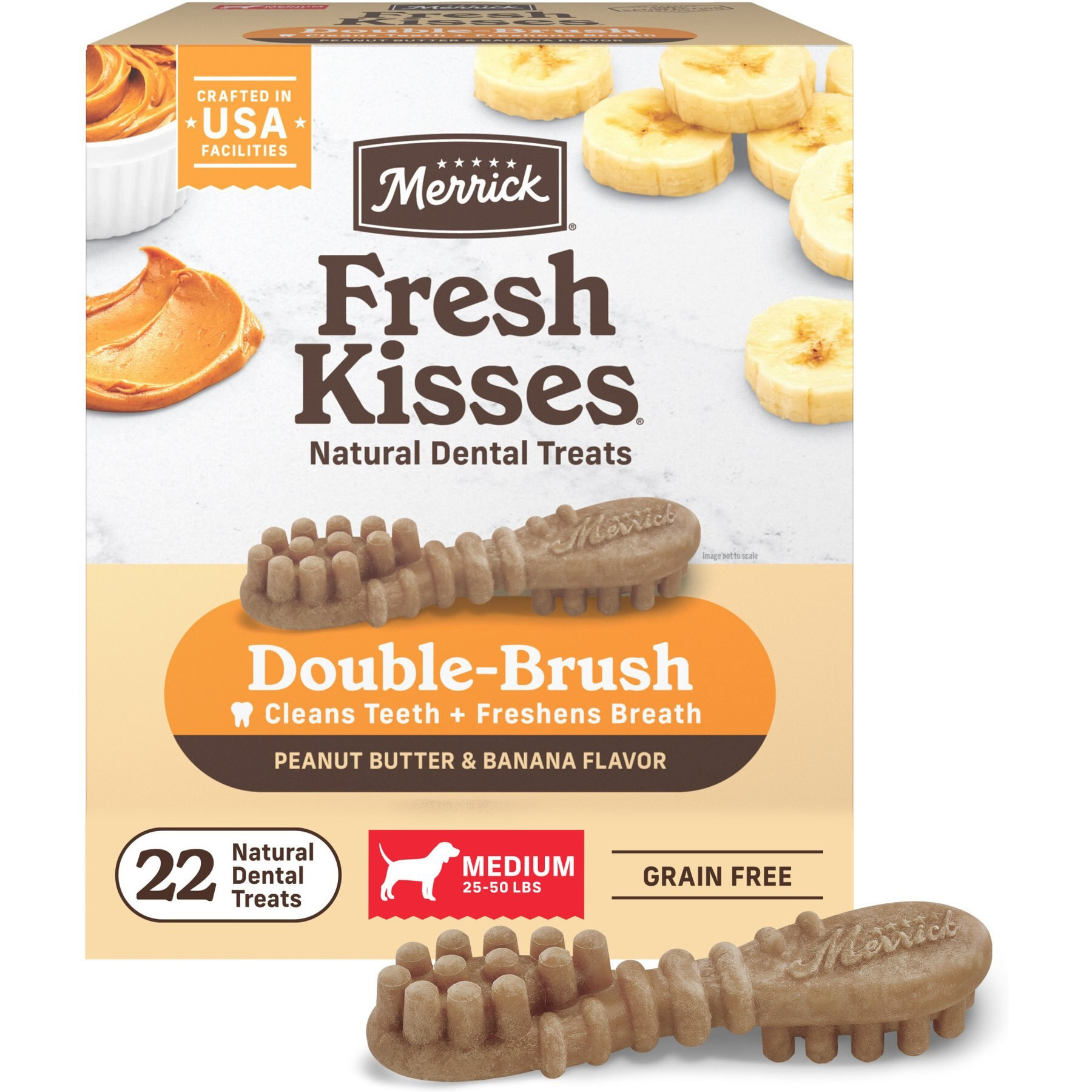 Merrick Fresh Kisses Peanut Butter & Banana Medium Dental Dog Treats, 22 count | Chewy