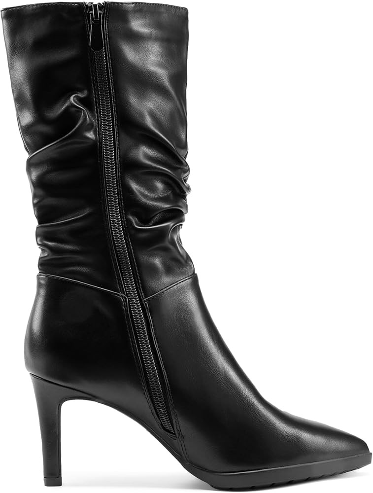 DREAM PAIRS Women's Mid Calf Boots High Heels Pointed Toe Zip Fashion Dressy Boot | Amazon (US)