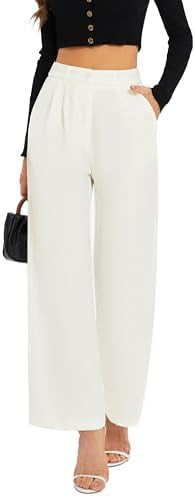 FUNYYZO Wide Leg Pants Women's High Elastic Waisted in The Back Business Work Trousers Long Strai... | Amazon (US)