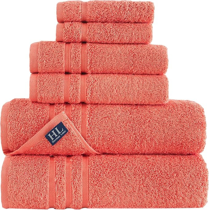 Hammam Linen Coral Orange Bath Towels Set 6-Piece Original Turkish Cotton Soft, Absorbent and Pre... | Amazon (US)
