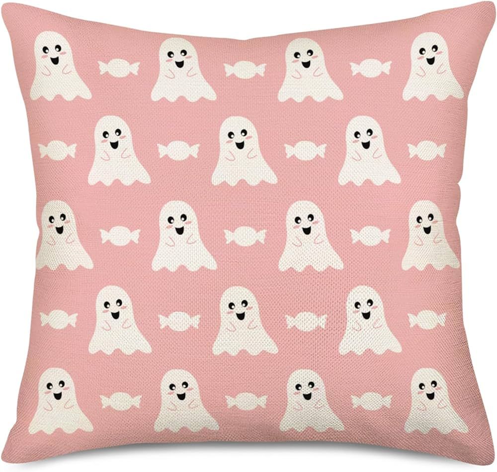 Fukeen Halloween Pillow Cover 18x18 Inch Pink Ghost Trick or Treat Halloween Decoration Holiday F... | Amazon (US)