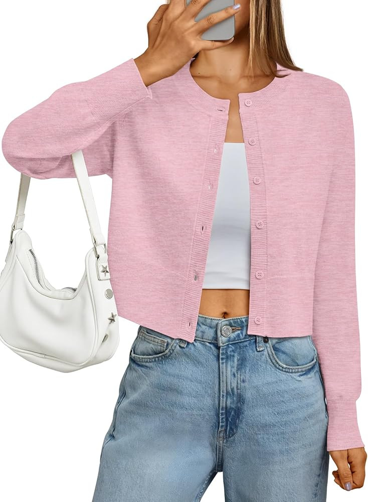 LILLUSORY Cropped Lightweight Cardigan Sweaters for Women Crew Neck Summer Clothes Fashion Spring... | Amazon (US)