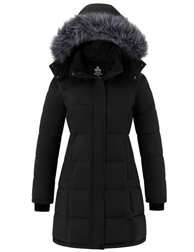 wantdo Women's Long Winter Coat Quilted Puffer Coat Hooded Winter Outwear Black L | Amazon (US)